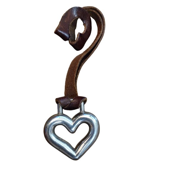 Brighton Open Heart Purse Charm Key Fob Metal Leather Strap Replacement Vintage - Picture 2 of 5